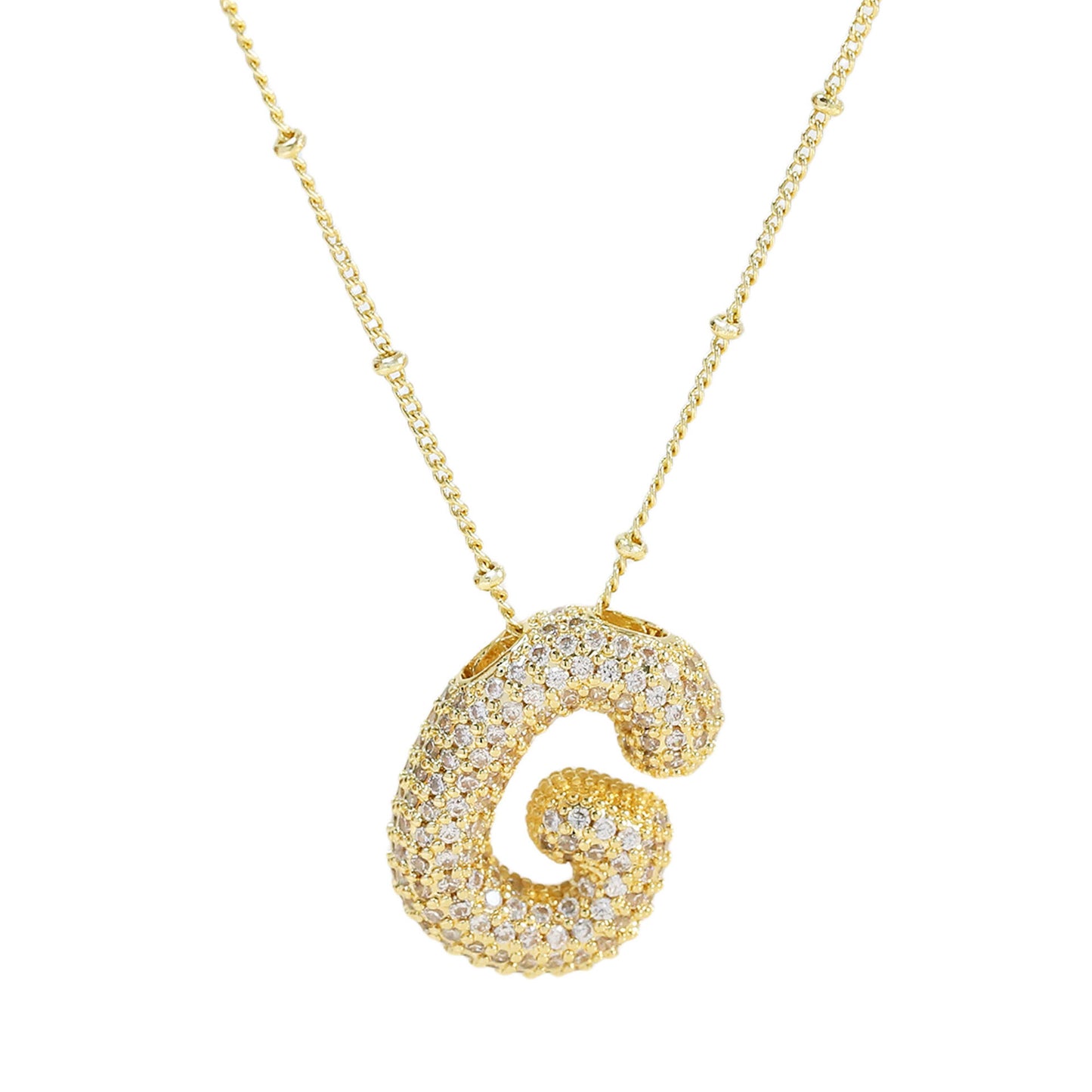 Brass Zircon Bubble Balloon Letter Pendant Necklace