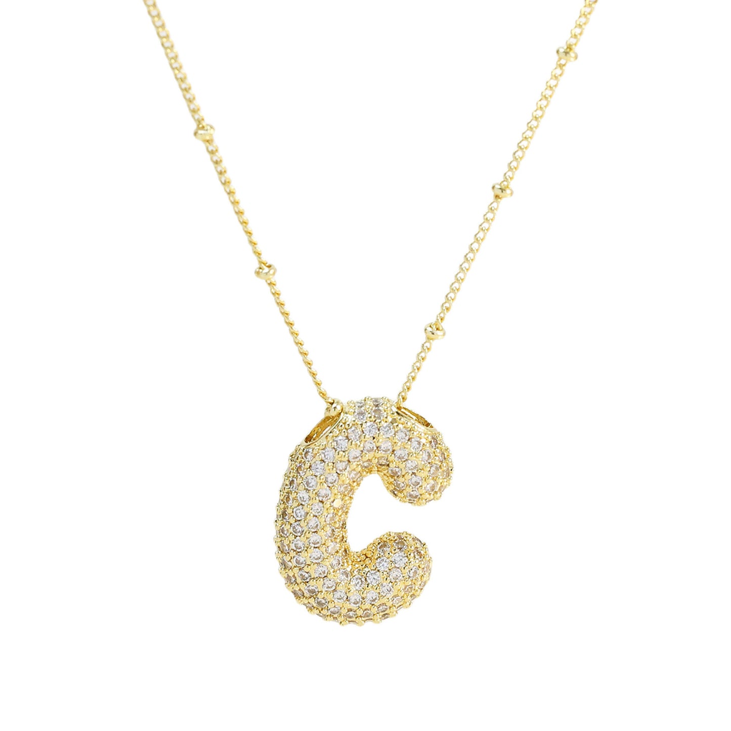 Brass Zircon Bubble Balloon Letter Pendant Necklace