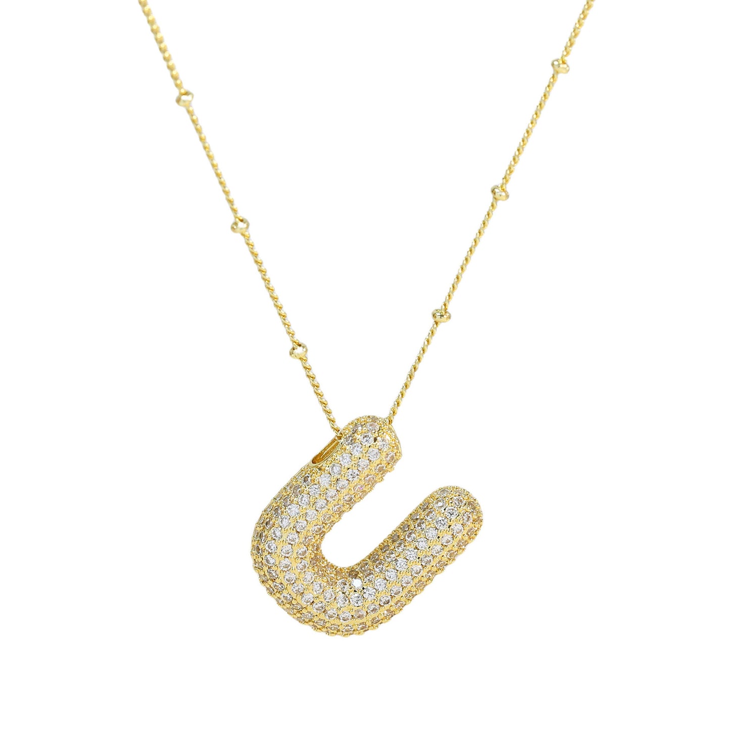 Brass Zircon Bubble Balloon Letter Pendant Necklace