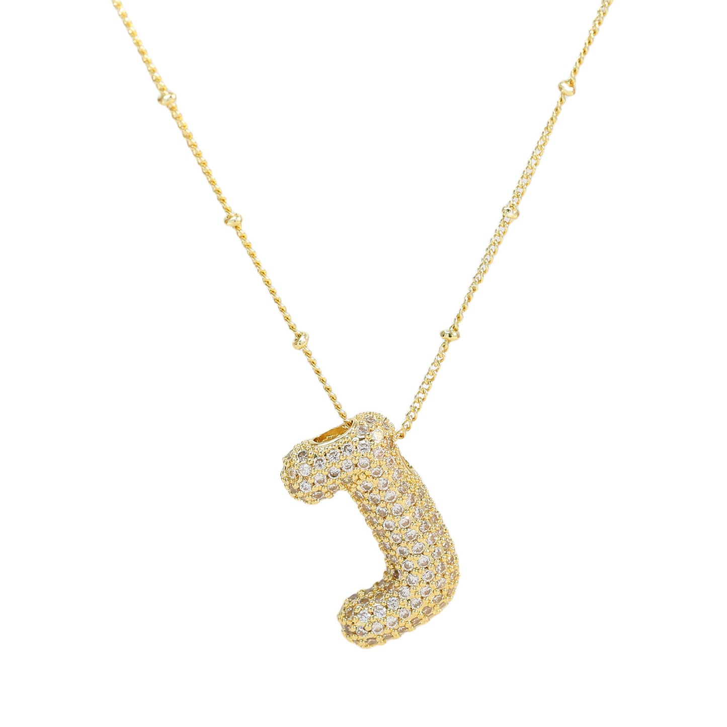 Brass Zircon Bubble Balloon Letter Pendant Necklace