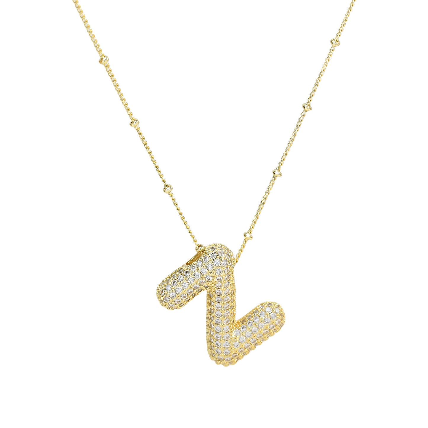 Brass Zircon Bubble Balloon Letter Pendant Necklace