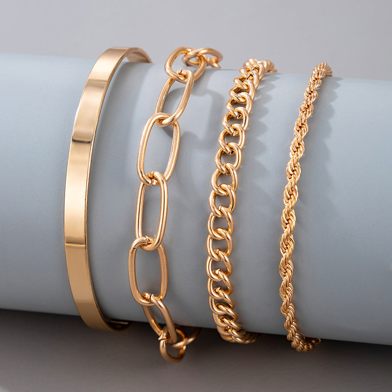 4kt Gold Thick Chain 4 Pc Set Bracelet