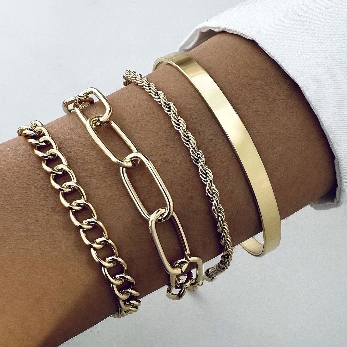 4kt Gold Thick Chain 4 Pc Set Bracelet