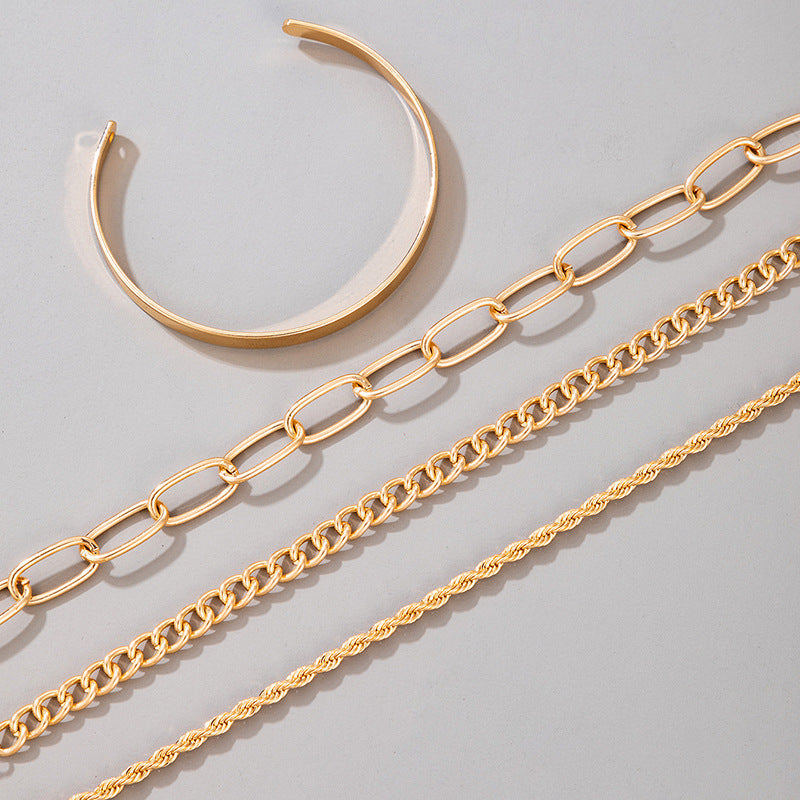 4kt Gold Thick Chain 4 Pc Set Bracelet