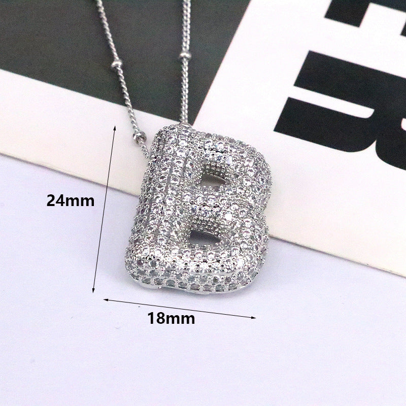 Brass Zircon Bubble Balloon Letter Pendant Necklace