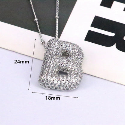 Brass Zircon Bubble Balloon Letter Pendant Necklace