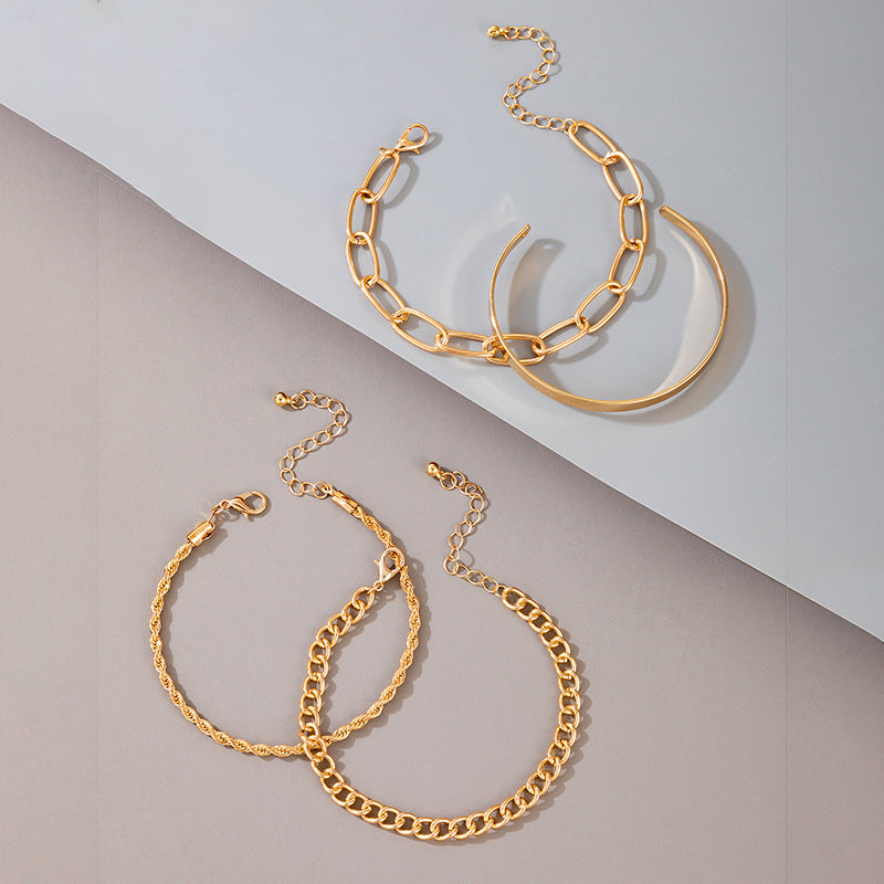 4kt Gold Thick Chain 4 Pc Set Bracelet
