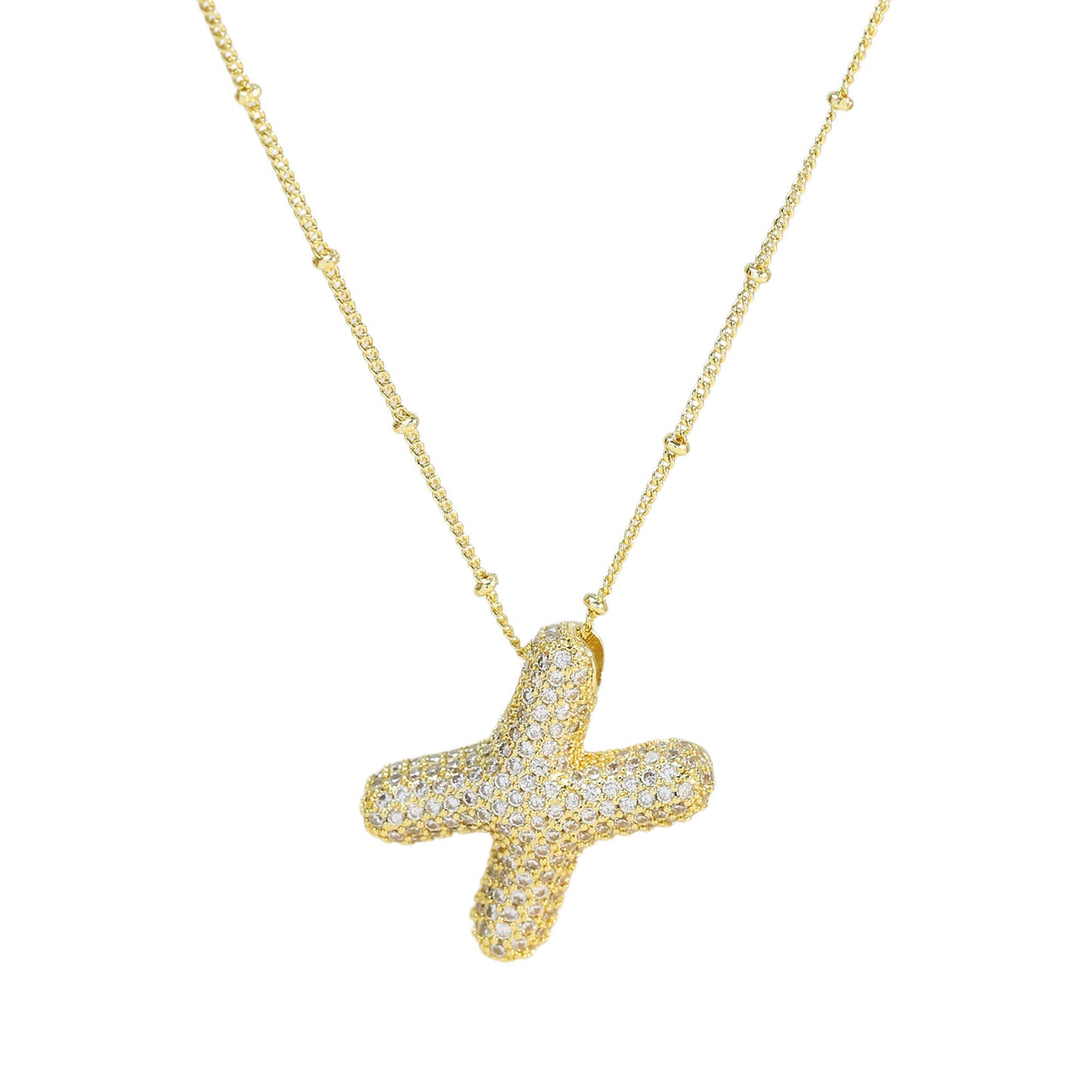Brass Zircon Bubble Balloon Letter Pendant Necklace