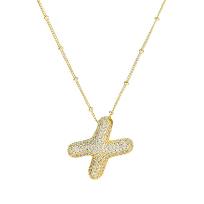 Brass Zircon Bubble Balloon Letter Pendant Necklace
