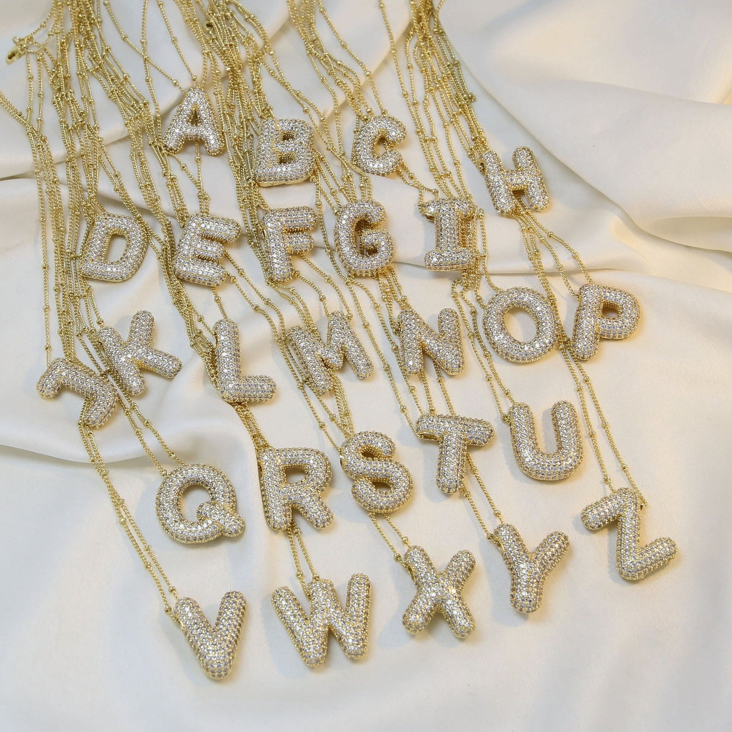Brass Zircon Bubble Balloon Letter Pendant Necklace