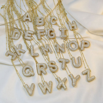 Brass Zircon Bubble Balloon Letter Pendant Necklace