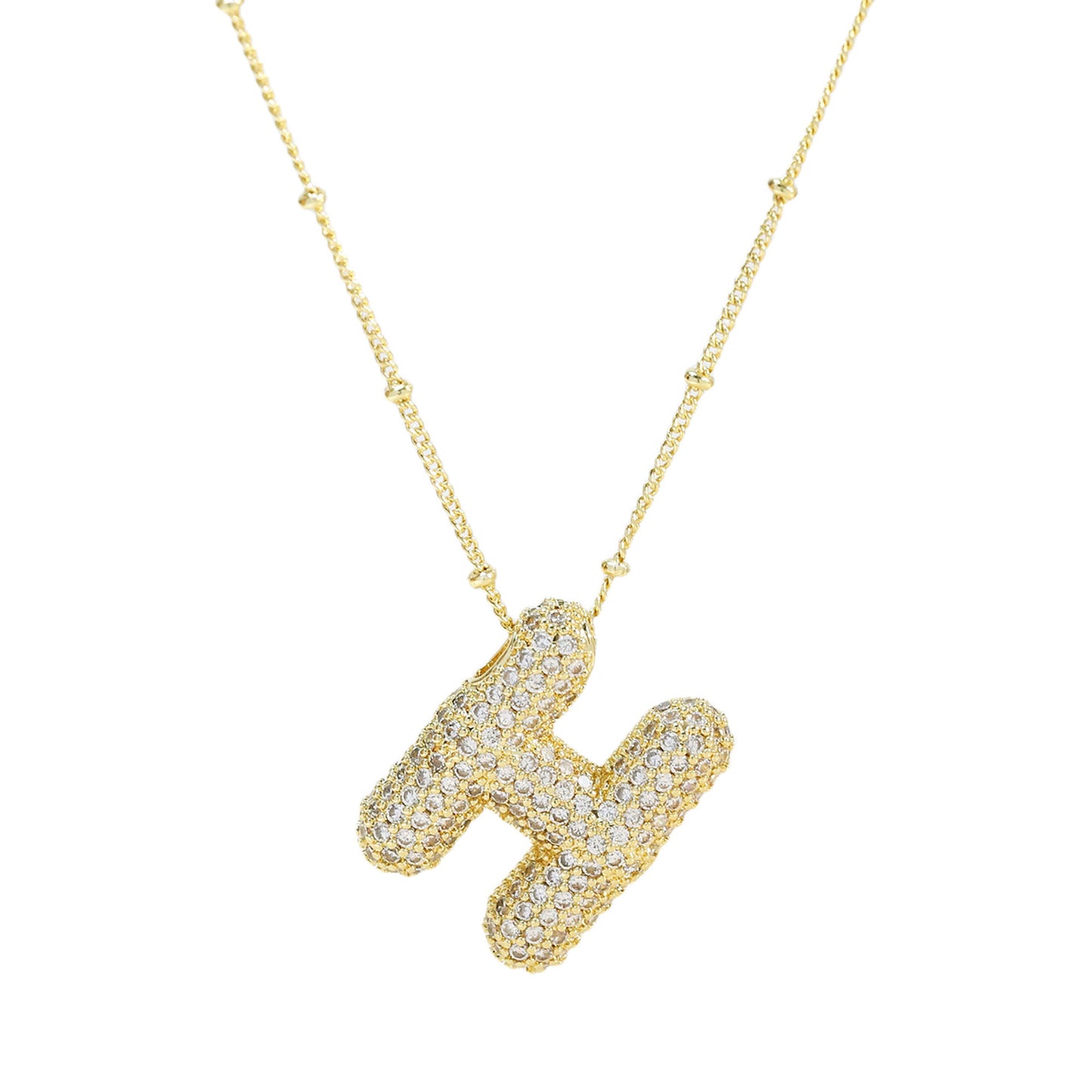 Brass Zircon Bubble Balloon Letter Pendant Necklace