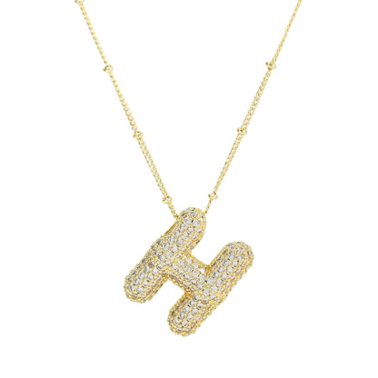 Brass Zircon Bubble Balloon Letter Pendant Necklace