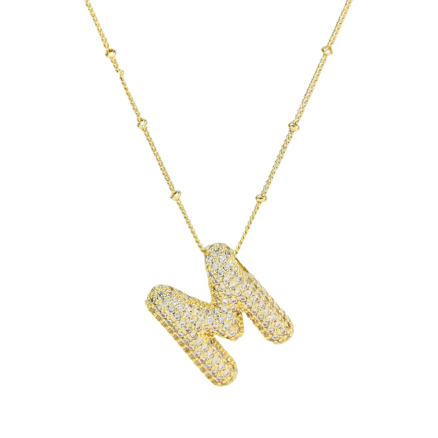 Brass Zircon Bubble Balloon Letter Pendant Necklace