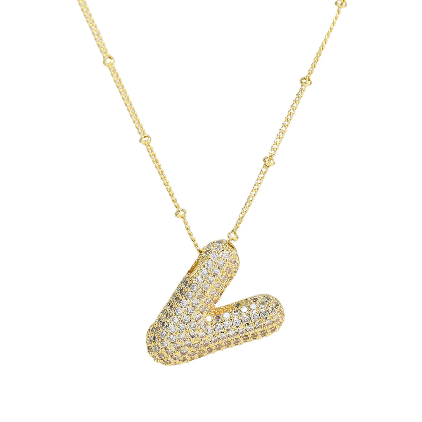 Brass Zircon Bubble Balloon Letter Pendant Necklace