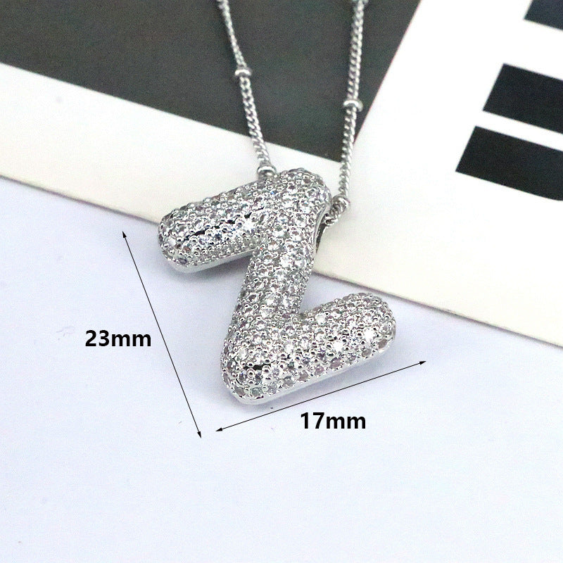 Brass Zircon Bubble Balloon Letter Pendant Necklace