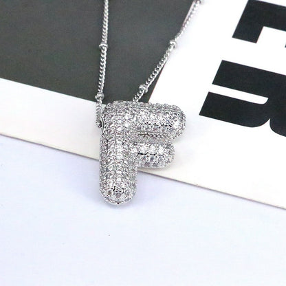 Brass Zircon Bubble Balloon Letter Pendant Necklace