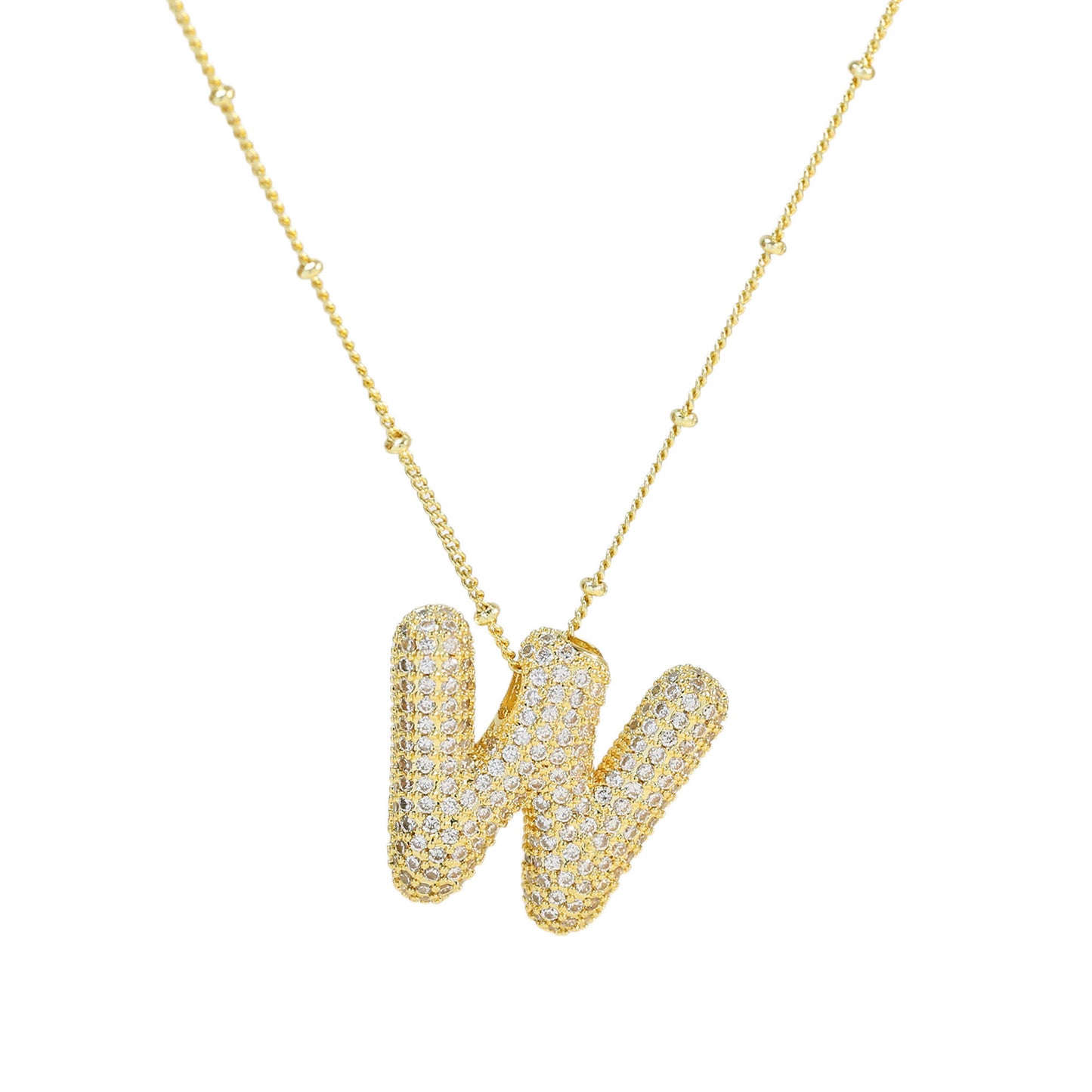 Brass Zircon Bubble Balloon Letter Pendant Necklace
