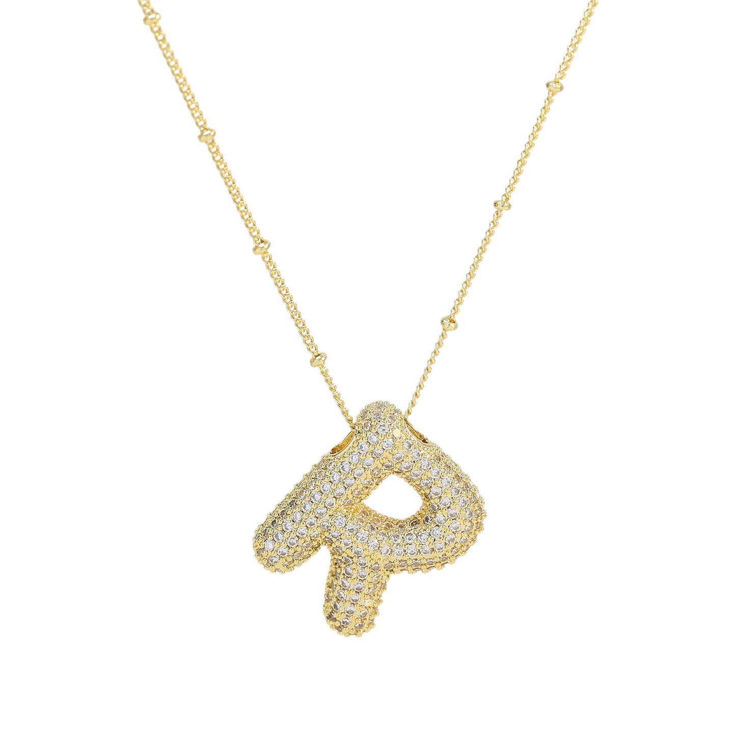 Brass Zircon Bubble Balloon Letter Pendant Necklace
