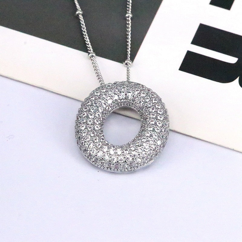Brass Zircon Bubble Balloon Letter Pendant Necklace