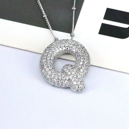 Brass Zircon Bubble Balloon Letter Pendant Necklace