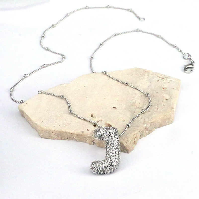 Brass Zircon Bubble Balloon Letter Pendant Necklace