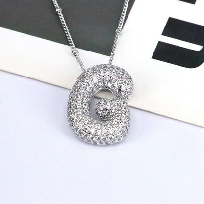 Brass Zircon Bubble Balloon Letter Pendant Necklace