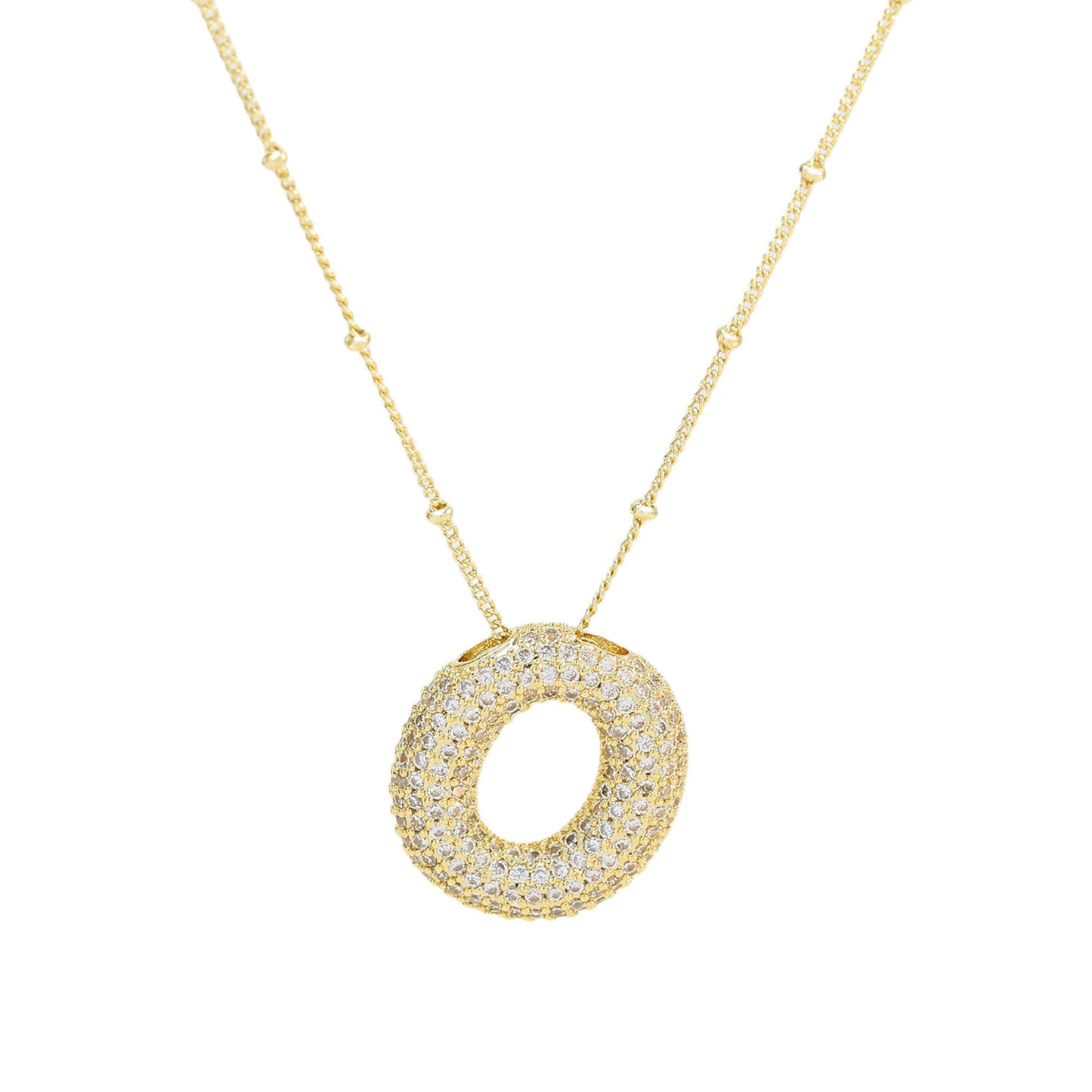 Brass Zircon Bubble Balloon Letter Pendant Necklace