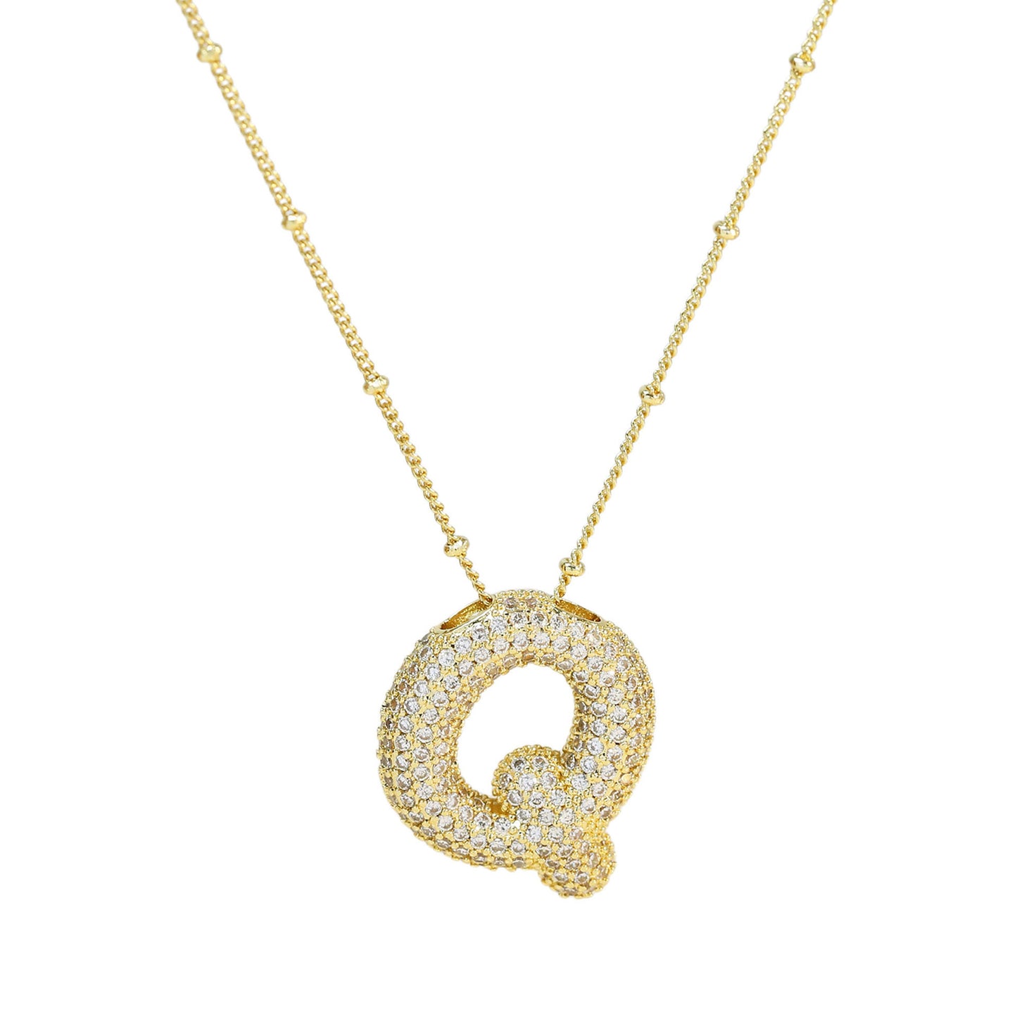 Brass Zircon Bubble Balloon Letter Pendant Necklace