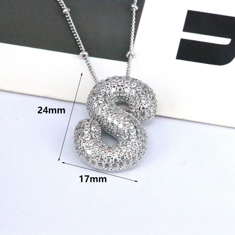 Brass Zircon Bubble Balloon Letter Pendant Necklace