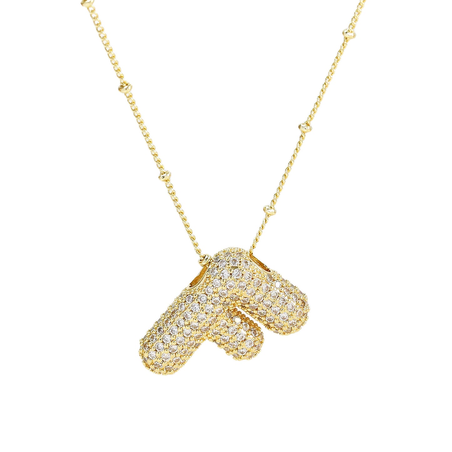 Brass Zircon Bubble Balloon Letter Pendant Necklace