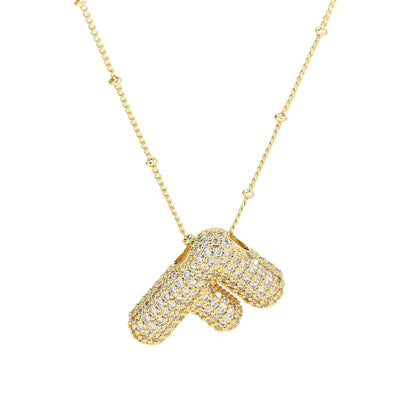 Brass Zircon Bubble Balloon Letter Pendant Necklace
