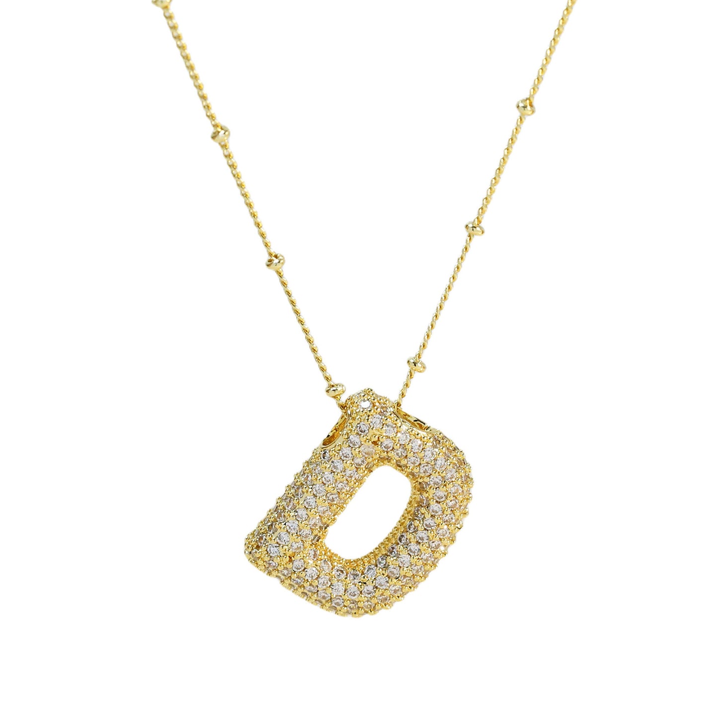 Brass Zircon Bubble Balloon Letter Pendant Necklace
