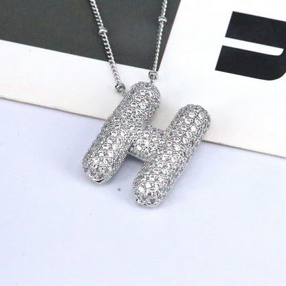 Brass Zircon Bubble Balloon Letter Pendant Necklace