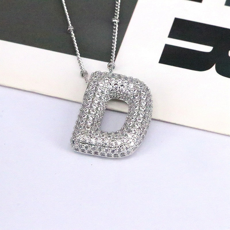 Brass Zircon Bubble Balloon Letter Pendant Necklace