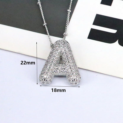 Brass Zircon Bubble Balloon Letter Pendant Necklace