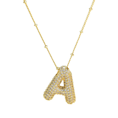 Brass Zircon Bubble Balloon Letter Pendant Necklace