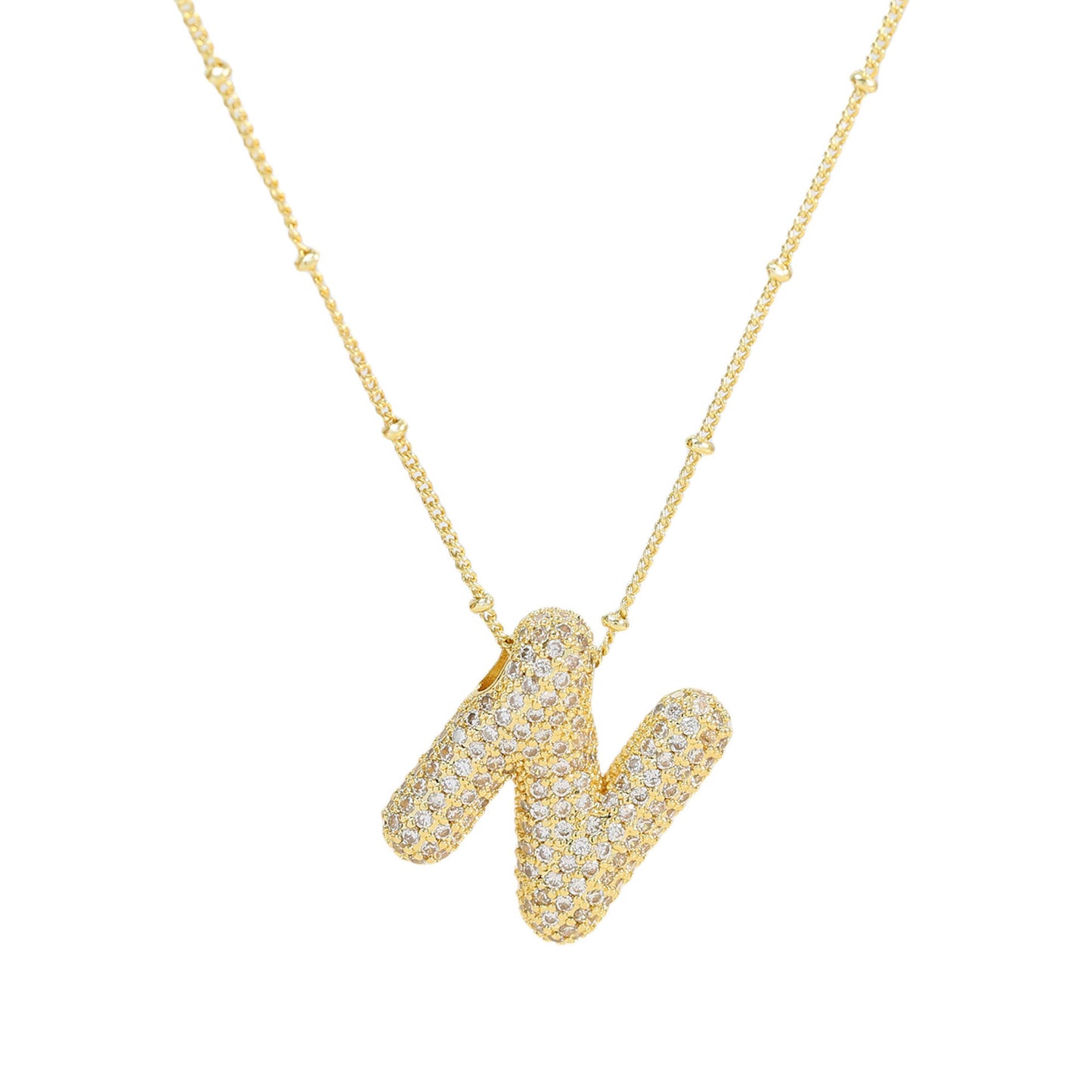 Brass Zircon Bubble Balloon Letter Pendant Necklace