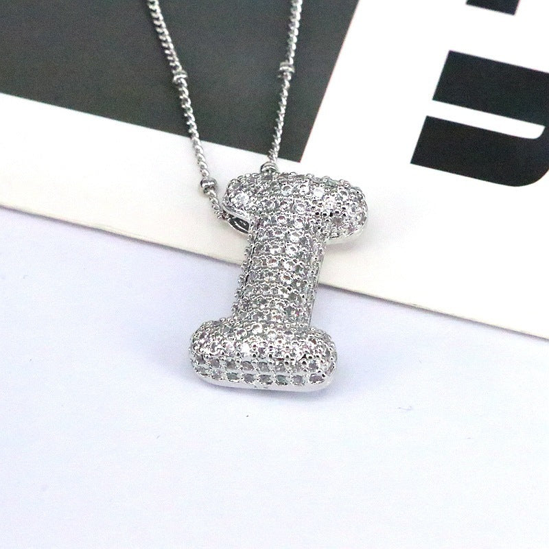 Brass Zircon Bubble Balloon Letter Pendant Necklace