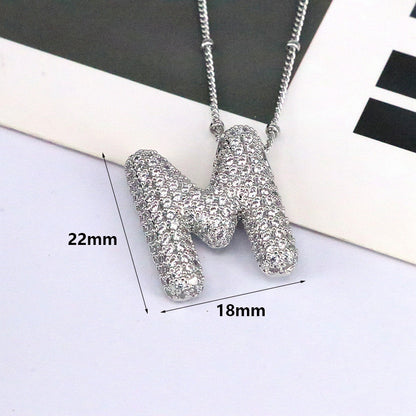 Brass Zircon Bubble Balloon Letter Pendant Necklace