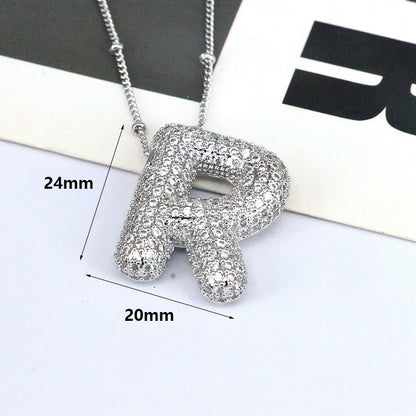 Brass Zircon Bubble Balloon Letter Pendant Necklace