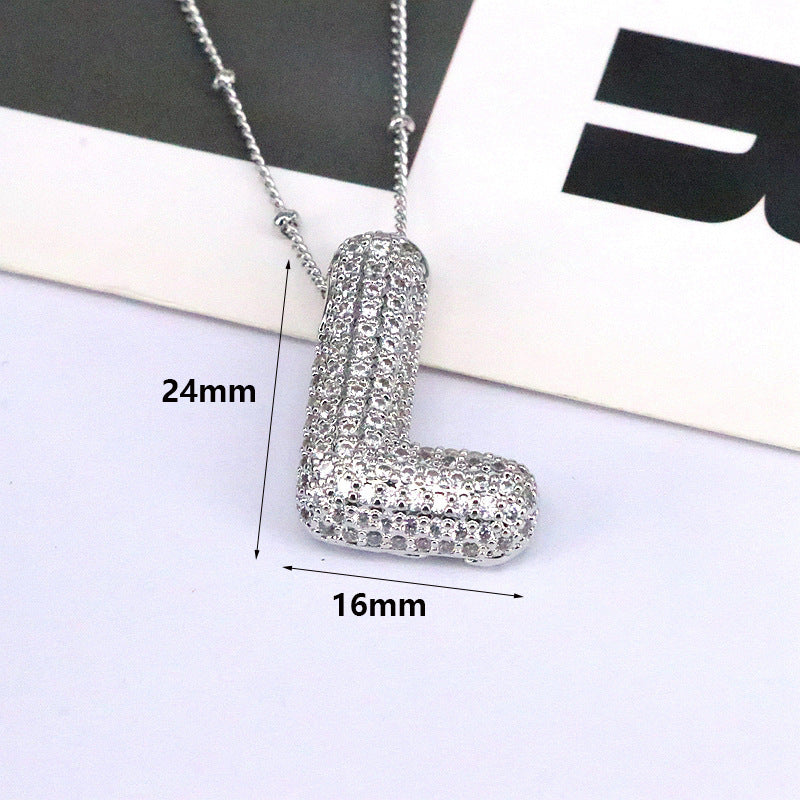 Brass Zircon Bubble Balloon Letter Pendant Necklace