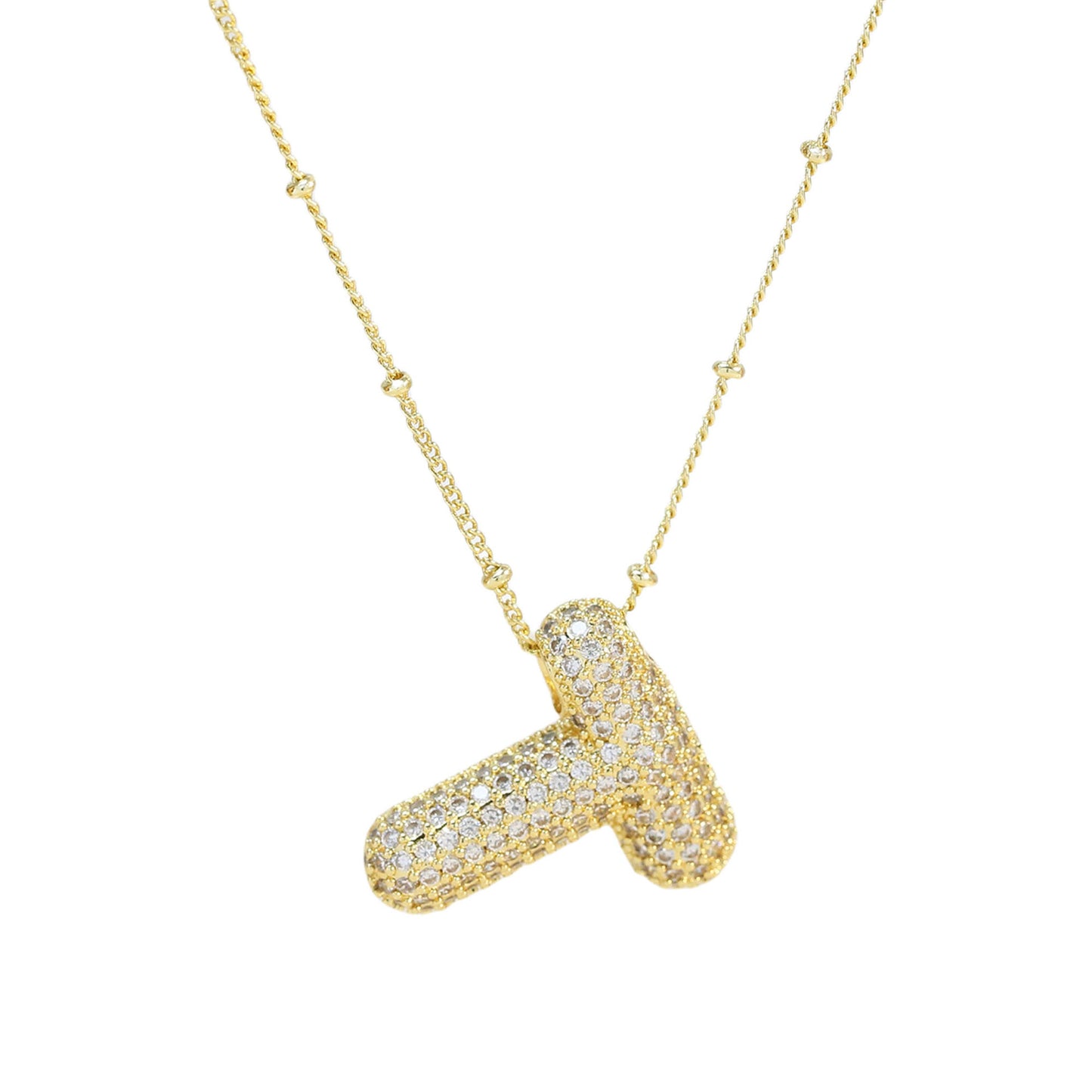 Brass Zircon Bubble Balloon Letter Pendant Necklace