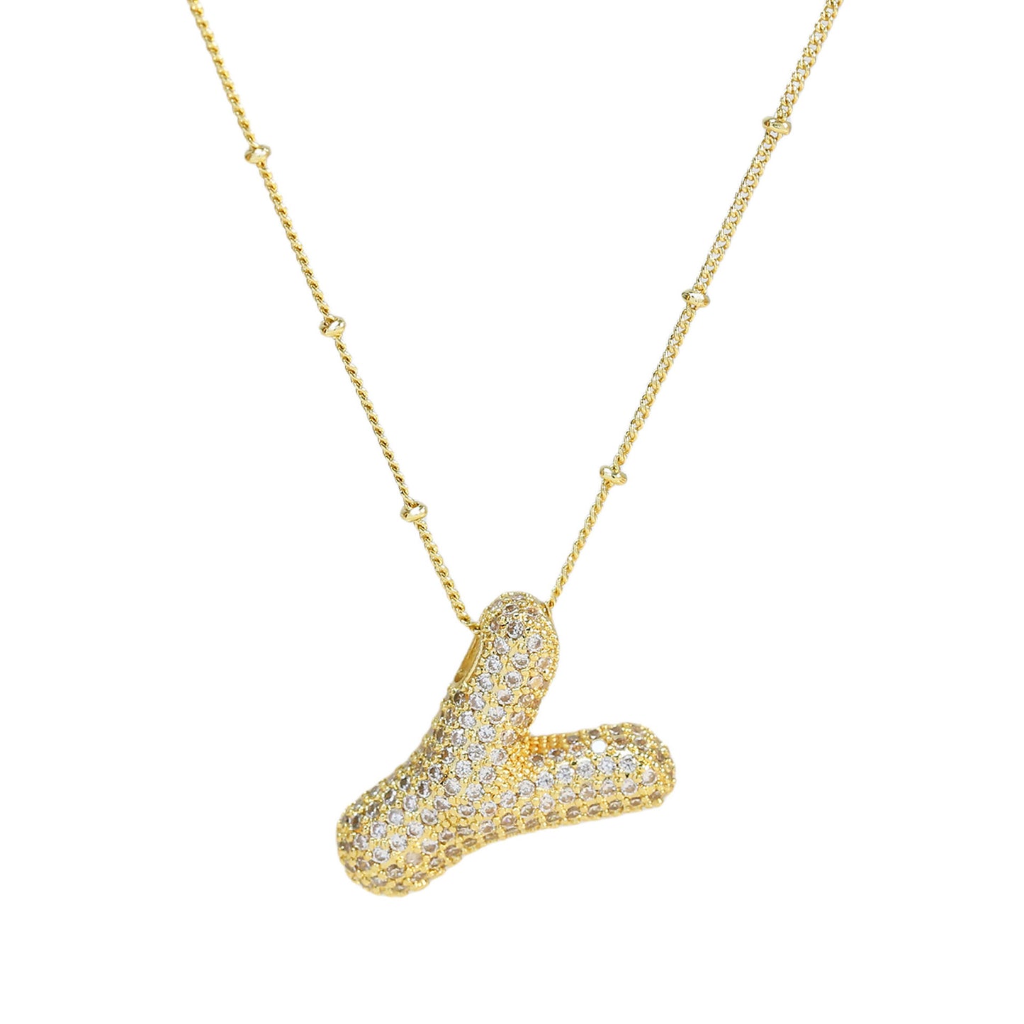 Brass Zircon Bubble Balloon Letter Pendant Necklace